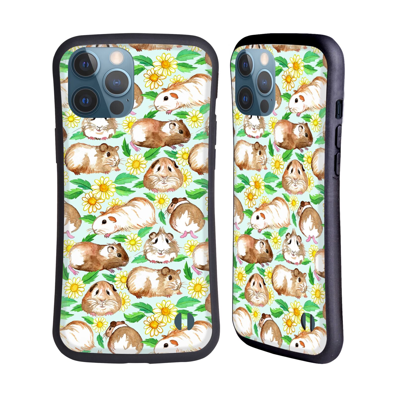 Head Case Designs Officially Licensed Micklyn Le Feuvre Patterns 2 Guinea Pigs And Daisies In Watercolour On Mint Hybrid Case Compatible with Apple iPhone 13 Pro Max