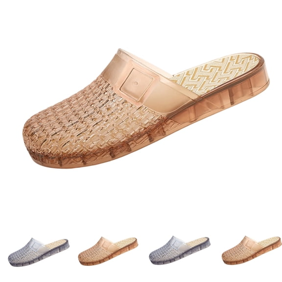 Sandals for Women, Clear Closed Toe Jelly Shoes Breathable Mesh Jellies Flats Soft Lightweight Summer Beach Clogs with Square Buckle, 37