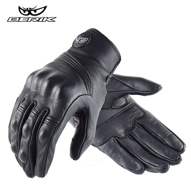 Guantes clásicos de cuero de vaca para motocicleta, manoplas de dedo completo para locomotora, pantalla táctil, color negro Fivean Guantes deportivos