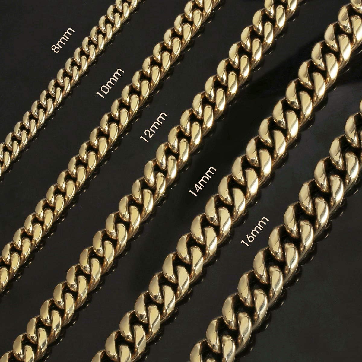 Mens Heavy Miami Cuban Link Chain Choker 14k Gold Plated Hip Hop Thick Stainless Steel 8mm/10mm/12mm/14mm/16mm Necklace/Bracelet