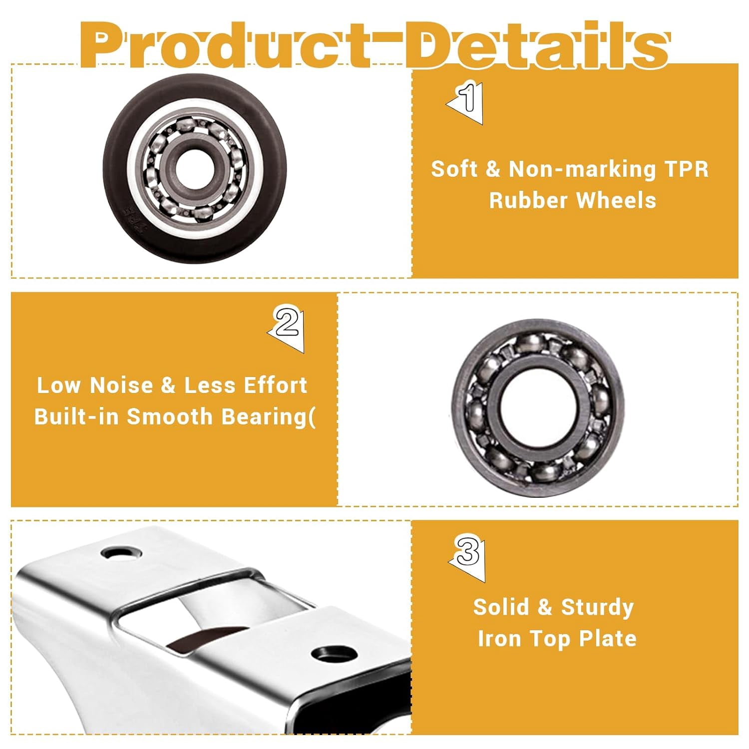 FRKSMD-16Pack 1 Inch Mini Rigid Caster Wheels, Low Profile Non-Swivel Fixed Casters with Iron Top Plate & TPR Wheels for Furniture, Trundle Bed, Drawers, Cabinets - Total Load 424 Lbs
