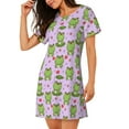 thumbnail image 2 of Yiaed Happy Frogs1 Print Women's Loose-Fit Short Sleeve Nightgown, Soft and Comfortable Sleep Dress for Relaxation and Sleepwear, 2 of 6