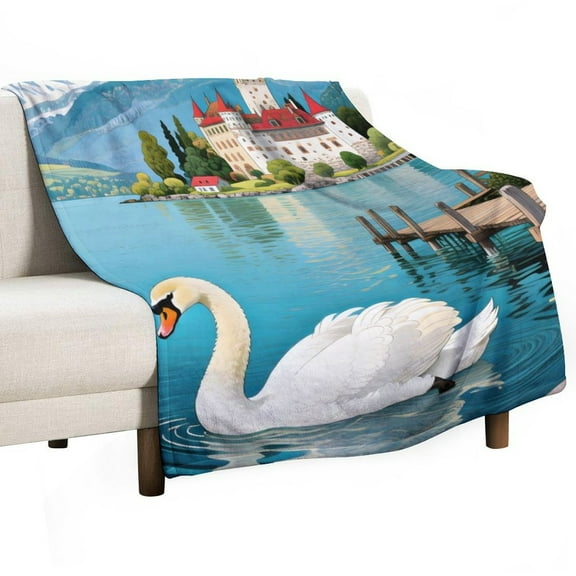 Lake Print Flannel Blanket Novelty Pattern Nap Blanket Sofa Room Office Soft Throw Blanket Outdoor Camping Warm Blanket