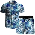 thumbnail image 4 of Danhjin Men's Hawaiian Shirt and Short Pants 2 Piece Vacation Outfits Sets Casual Button Down Beach Floral Suits on Clearance, 4 of 8