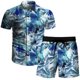 thumbnail image 4 of Conjunto casual de blusa y pantalones de playa de manga corta con estampado de botones para hombre Pompotops  oipoqjl51595, 4 of 8