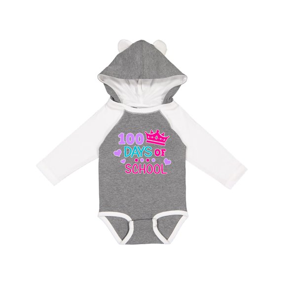 Inktastic 100 Days of School in Pink and Purple with Crown Girls Long Sleeve Baby Bodysuit