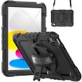 thumbnail image 2 of Case for iPad (A16) 11th Gen 2025/ iPad 10th Gen 10.9 Inch 2022 with Screen Protector, 360 Degree Rotating Kickstand Hand Strap Shockproof Cover with Shoulder Strap, Black, 2 of 7
