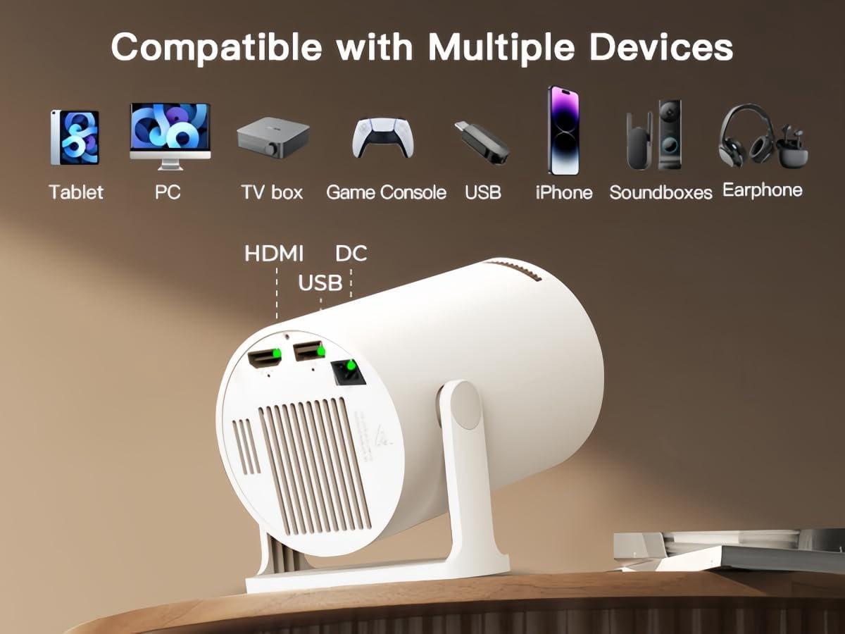 Projector with Wi-Fi 6 &  5.4, 1080P 4K Support Full HD, Auto  360 °   Portable Home Cinema  Projector for iOS/Android X1