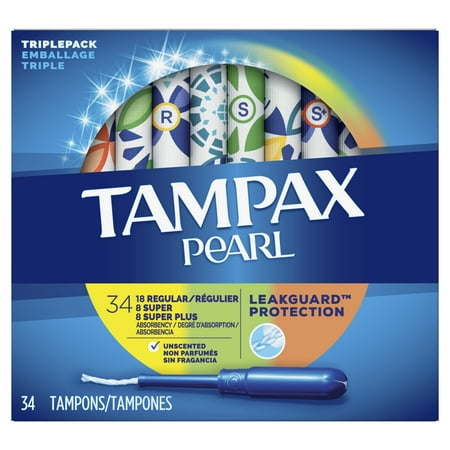 Tampax Pearl Triple Pack (Regular/Super/Super Plus) Plastic Tampons, Unscented, (Choose your