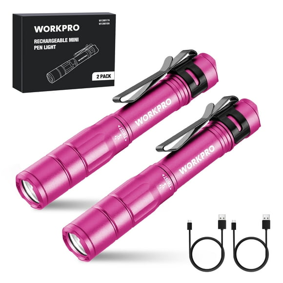 Flashlight WORKPRO - Lápiz recargable (300 lm, 2 unidades), color rosa