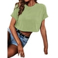 thumbnail image 4 of Langwyqu Summer Women Solid Color Casual Crop Tops Short Sleeve Crewneck T-Shirts, 4 of 5