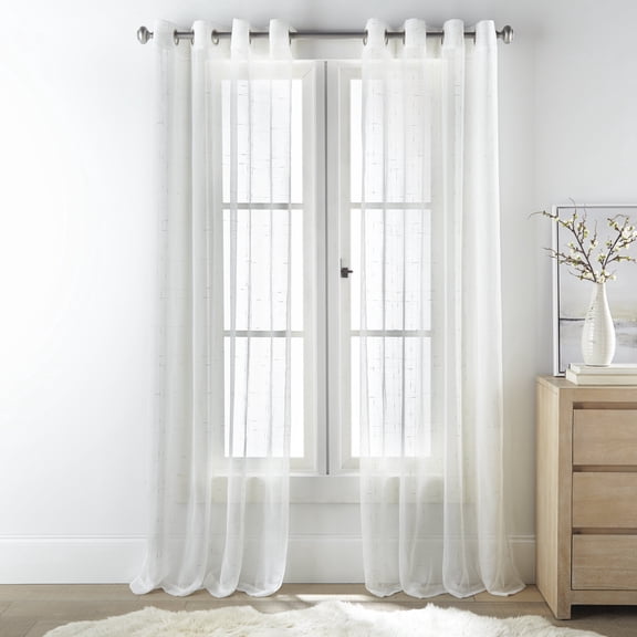 Lanco White Silver Curtain, Grommet Sheer Window Curtains for Bedroom, Living Room , 2 Panels, 52Wx95L