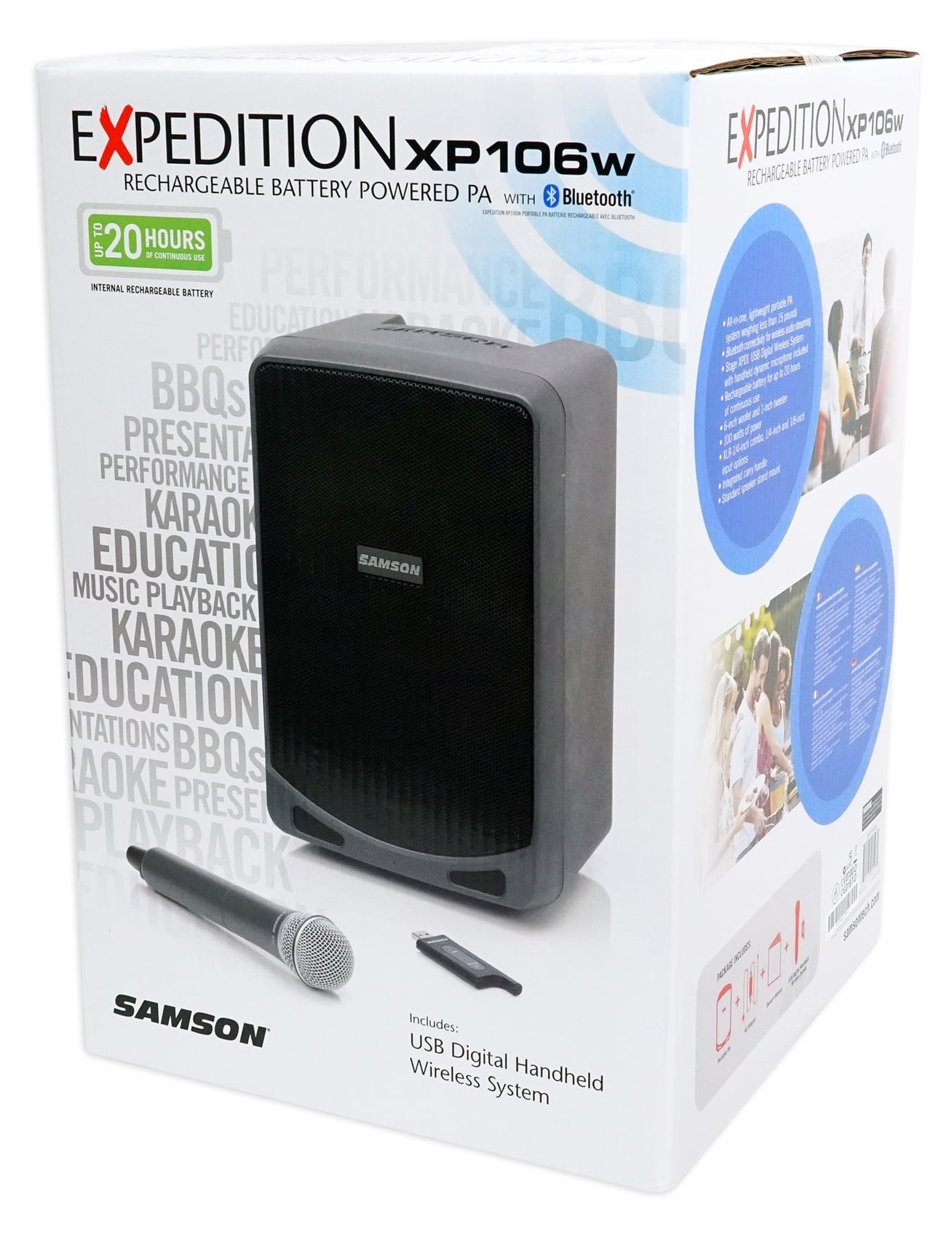 Samson Expedition XP106W 6 Rechargeable Powered Speaker+Mic+Stand+Headphones
