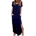 thumbnail image 1 of adviicd Robes pour Femmes 2024 Fête Robe à Manches Courtes Évasées Col en V Taille Élastique Smockée Ourlet à Volants Mini Robe Bleu Foncé, TG, 1 of 5