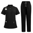 thumbnail image 2 of Scrubs for Women Set-Zipper Collar Top & Straight Pants Scrubs Set Workwear Nurse Nursing Uniforms,Black XXL, 2 of 3