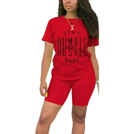 

Sanviglor Ladies Two Piece Outfit Letter Print Jogger Set Crew Neck Sweatsuits Slim Fit Lounge Sets Running Pajamas Red XL