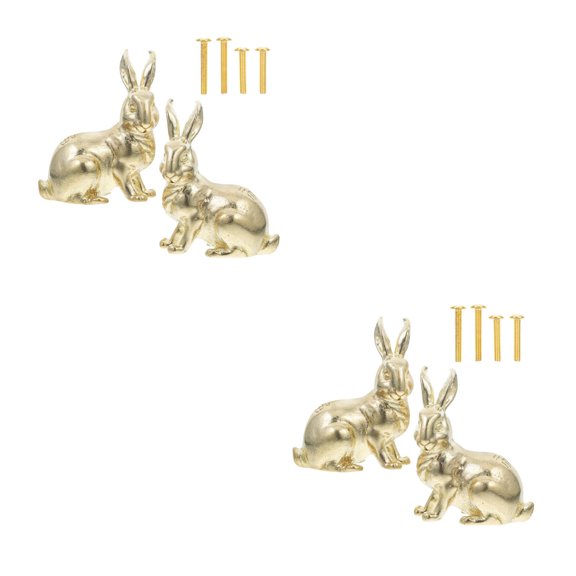 WORGEOUS Set of 4 Brass Bunny Drawer Knobs, Metal Bronze Cabinet Handles for Dressers, Cabinets, Furniture, and Home Decoration