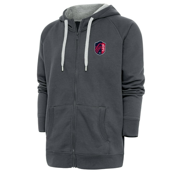 Men's Antigua Charcoal St. Louis City SC Logo Victory Full-Zip Hoodie