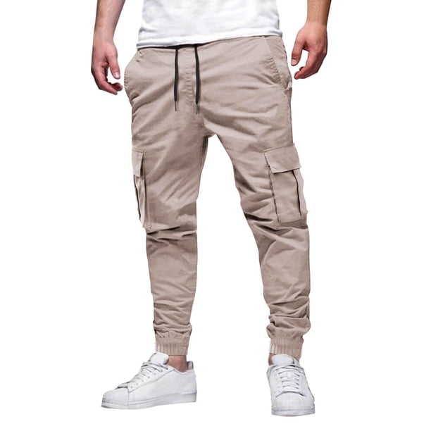 Pantalones largos para hombre, moda informal, cómodos, sólidos, con bolsillos, cintura con cordón, ribete regular, pantalones de poliéster para hombre