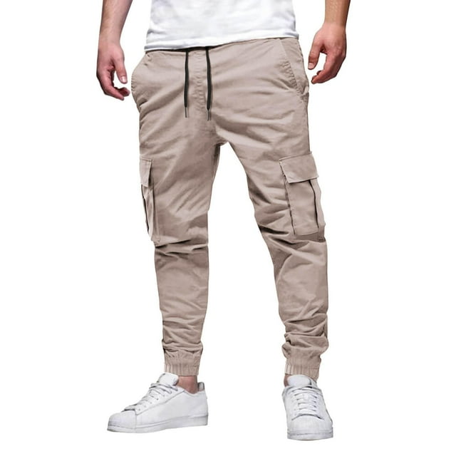 LOVZFMLL Cargo Pants for Men Fashion Casual Comfy Solid Pocket Waist Drawstring Regular Binding Pants