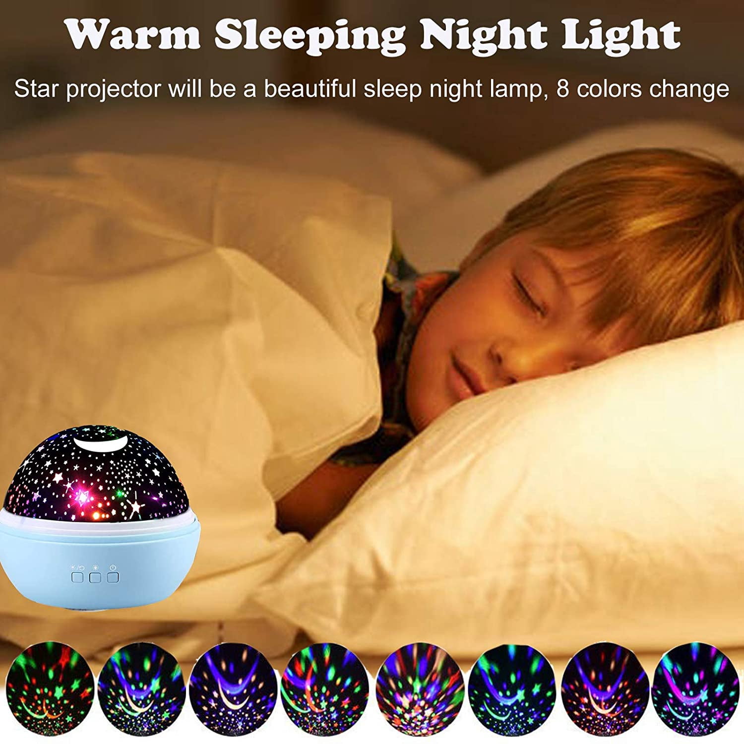 Star Projector Night Light for Kids Baby 360 Degree Rotating Projection Lamp Ocean Starry Sky Night Lights Projector 8 Colors Changing Projector Light for Kids Boys Girls Bedroom Party Travel (Blue)