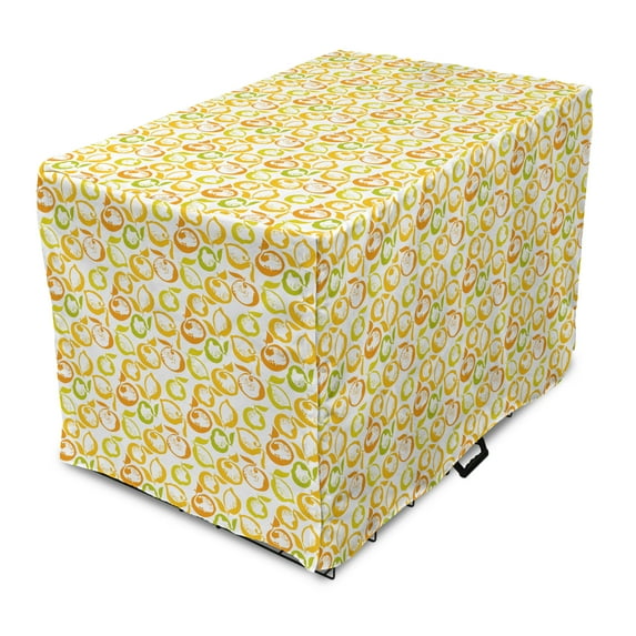 Citrus Dog Crate Cover, Fruity Motifs of Lemons and Oranges on a Plain Backdrop, Easy to Use Pet Kennel Cover Small Dogs Puppies Kittens, 7 Sizes, Yellow Green Multicolor, by Ambesonne