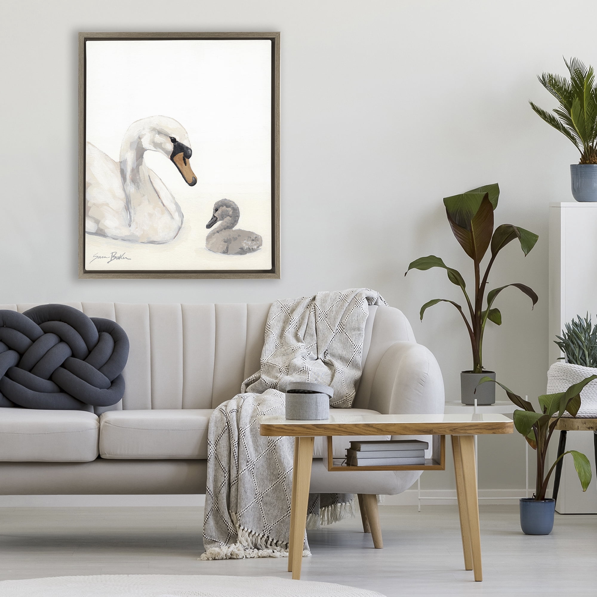 Stupell Industries Mother Swan & Cygnet Brown Framed Floater Canvas Wall Art, design by Sara Baker