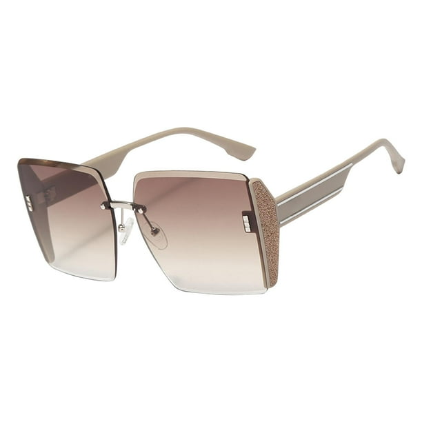 Gafas de Sol para Mujer, Gafas de Sol de Gran Tamaño, Gafas de Conducción de Marco Ligero, Gafas de Sol Cuadradas Sin Montura para Compras en La Playa marco marrón Salvador gafas de sol de mujer