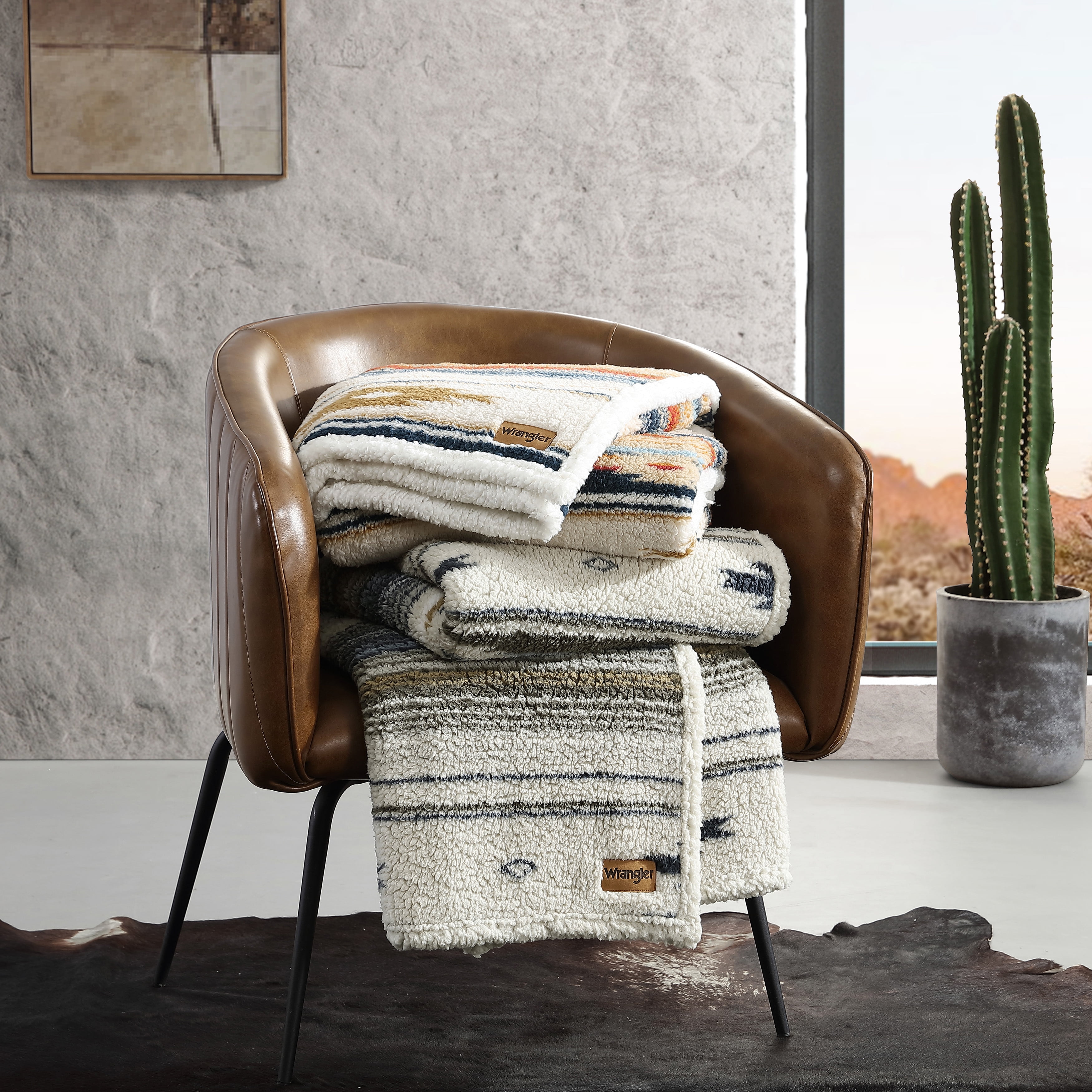 Wrangler Coyote Sands Beige Sherpa 60X50 Throw Blanket