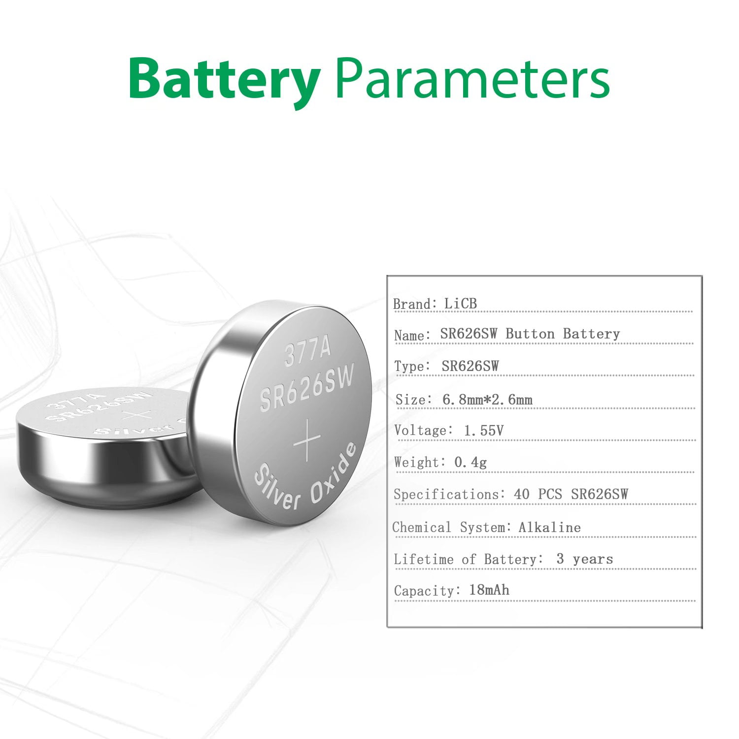 LiCB SR626SW 377 Watch Battery 1.55V 626 Silver Oxide Button
