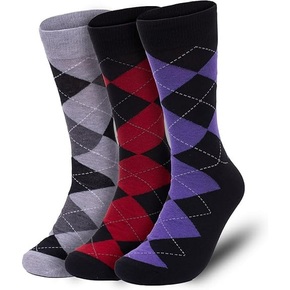 Premium Argyle Dress Socks for Men, Classic and Fun Cotton Socks, 3 Pair Set with Gift Box - Argyle Fancy…