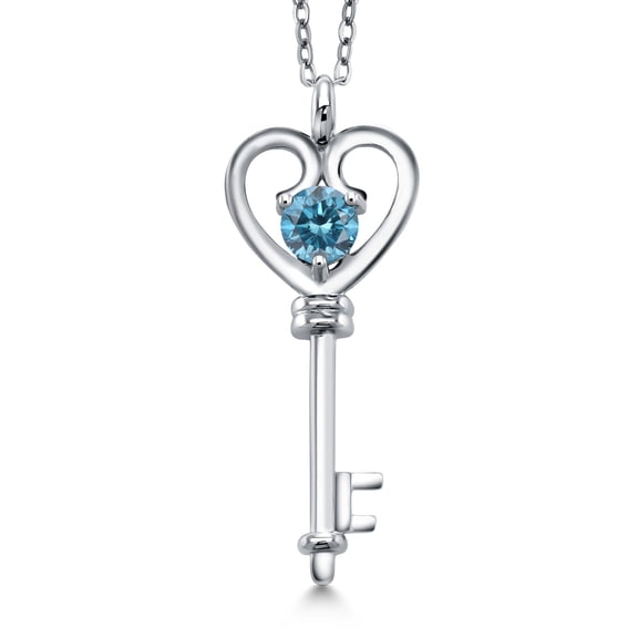 Gem Stone King 925 Sterling Silver Blue Lab Grown Diamond Pendant Necklace for Women | 0.50 Cttw | Gemstone April Birthstone | Round 5MM | With 18 inch Silver Chain