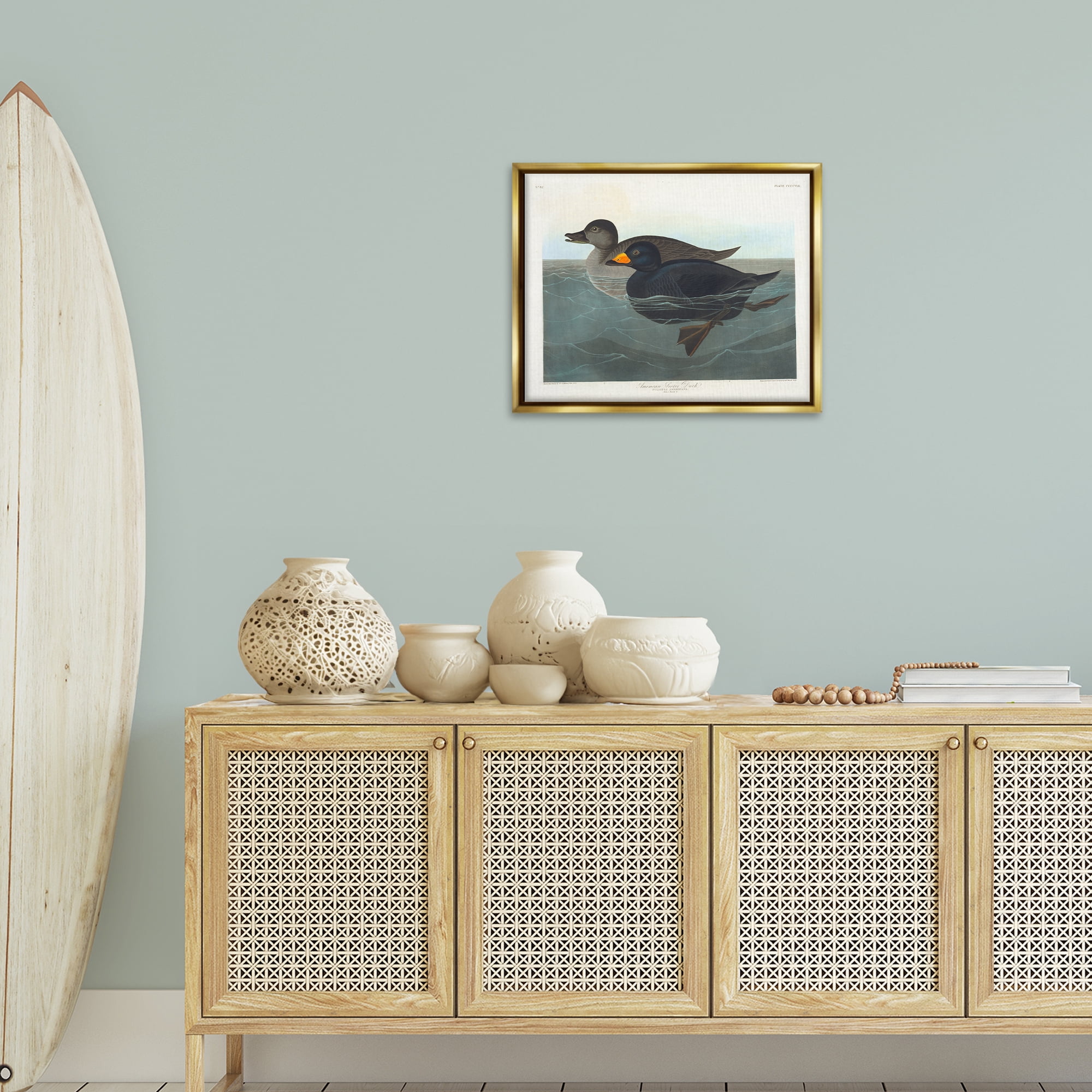 Stupell Industries Classic American Scoter Duck Animals Painting Gold Floater Framed Canvas Art Print Wall Art, 21 x 17