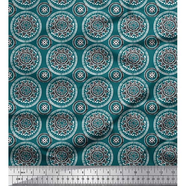 Soimoi Poly Georgette Fabric Floral Block Print Sewing Fabric Yard 42 Inch Wide