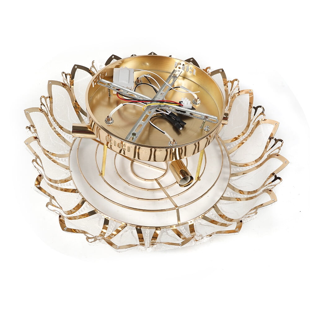 110v Elegant Gold LED Ceiling Lamp Flush Mount 7 Head Crystal Lotus Chandelier for Dining Room, Study Room