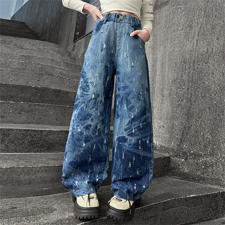 XXWXYD Clearence 2025 Korean Tie-Dye Wide Leg Jeans Girls