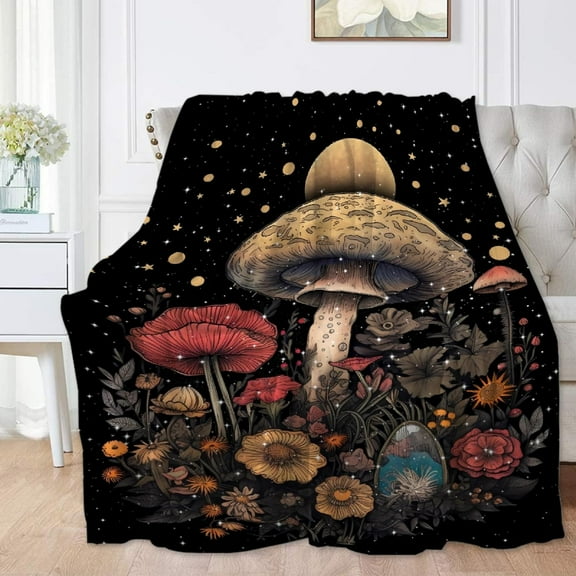 Mushroom Fleece Blanket Throw | Super Soft, Plush, Luxury Flannel Throw | for Bed, Sofa, Couch, Travel, Camping 80"x60"(L) for Adults