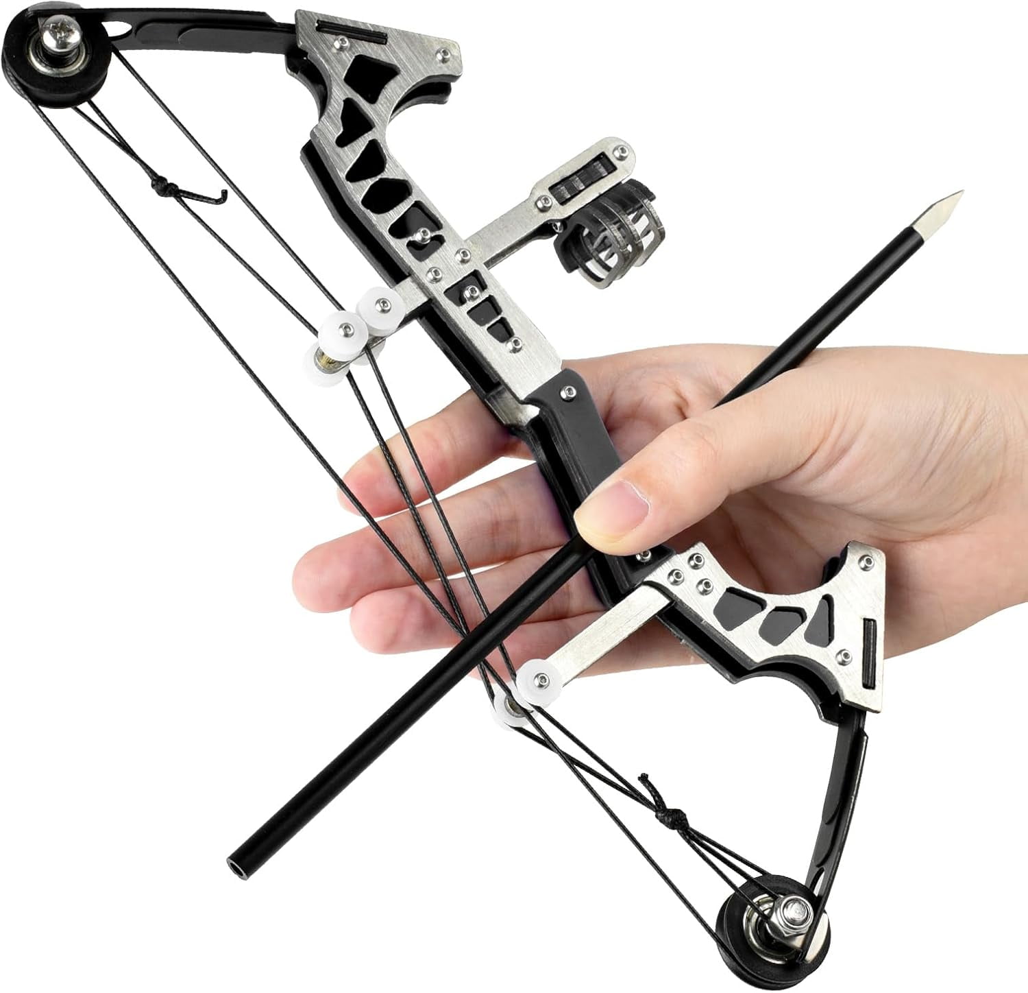 Mini Archery Bow Set Right Hand Mini Compound Bow Mini Hunting Bow Metal Material Catapult RH/LH for Hunting Shooting Practice Archery Entertainment Fun