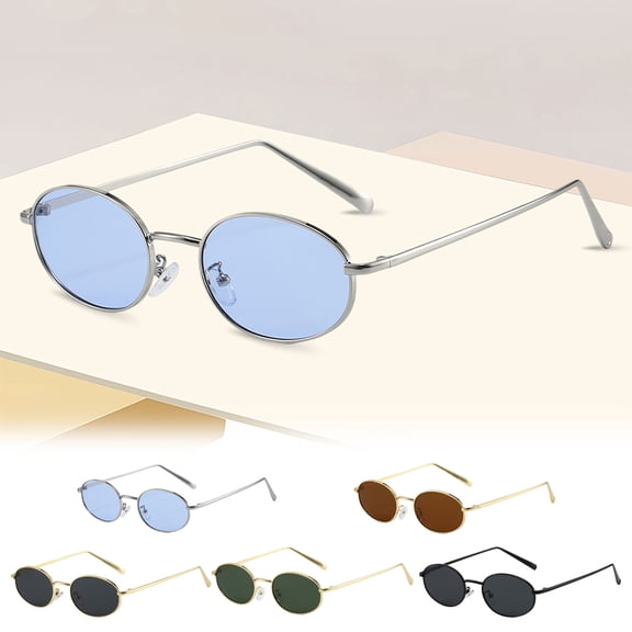 2026 Retro Oval Sunglasses for Women Men 90s Small Round Gold Lightweight Sun Glasses Fashion Narrow Metal Frame Shades