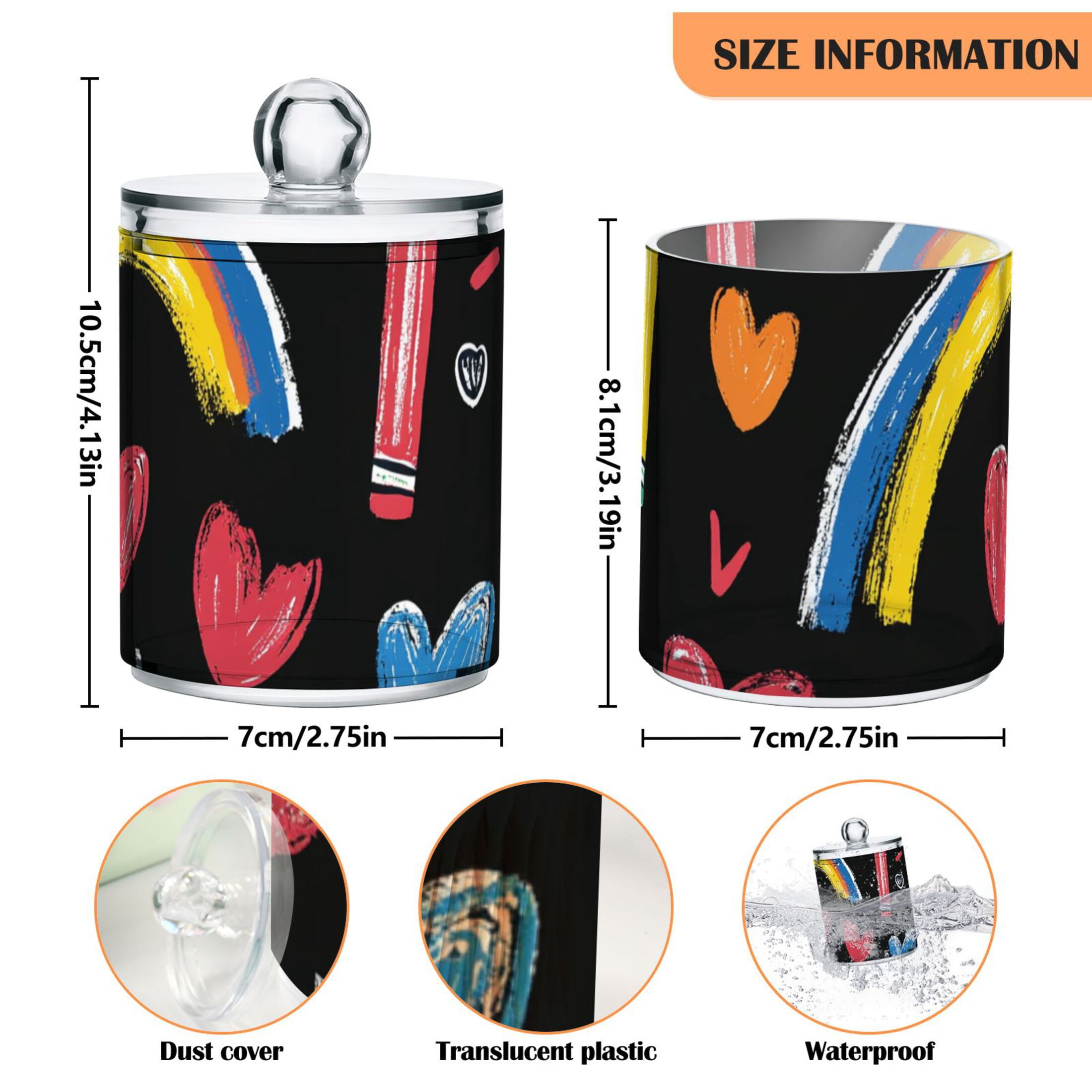 Ckdifva Crayons and Rainbows Hearts Storage Jar with Lid Acrylic Organization Storage Containers Set of 4