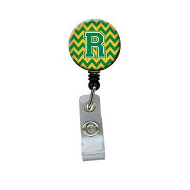 Carolines Treasures CJ1059-RBR Letter R Chevron Green & Gold Retractable Badge Reel
