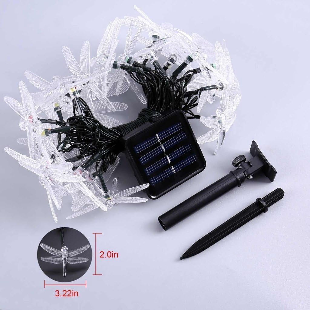 Dragonfly Solar String Lights Outdoor, 20ft 30 LED Waterproof Fairy Lights Decorative Lighting for Indoor/Outdoor Home Garden Lawn Fence Patio Party and Holiday Decorations