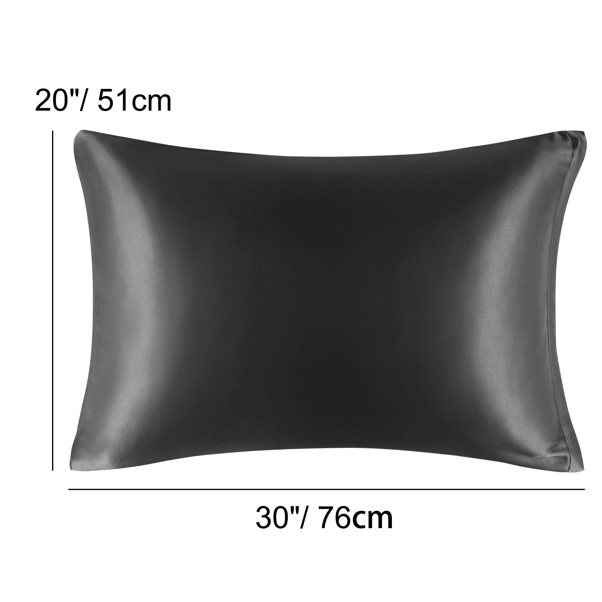 Unique Bargains Satin Set of 2 Zipper Closure Pillowcases Black 20"x30"