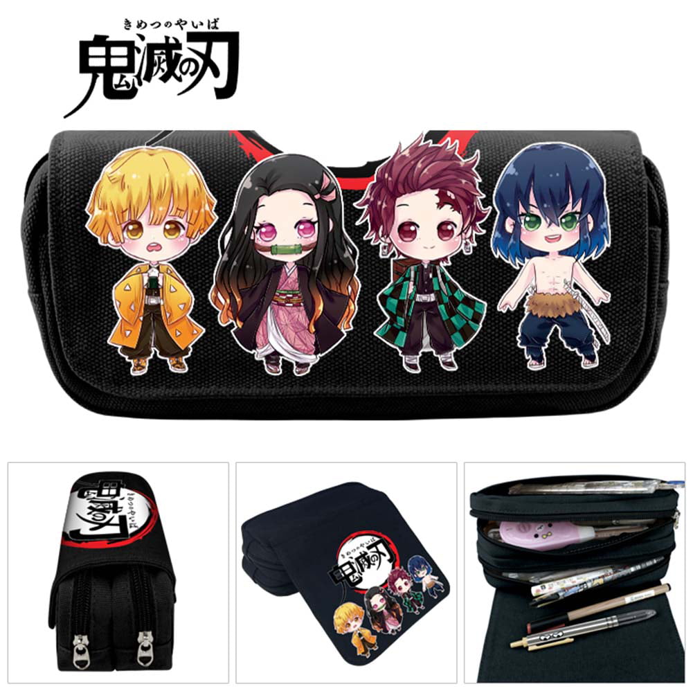 Anime Demon Slayer Pencil Case,Kids Durable Japanese Character Poster Pencil Holder,Classic Pencil Organizer for College Office School Supplies A