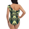 thumbnail image 5 of Honeii Peacock Gold Feather for women's one-piece swimsuit featuring a chic one-shoulder design experience elegance and style in the water-Large, 5 of 6