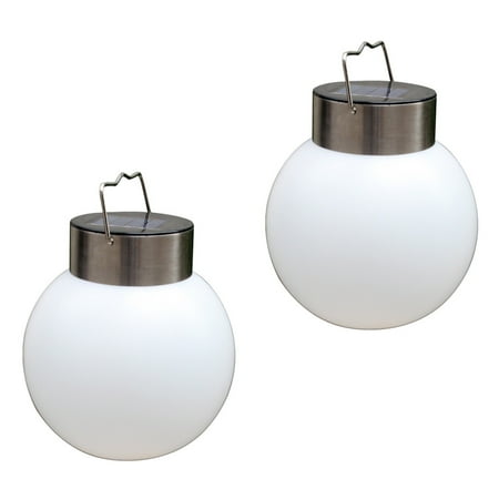 

2 Pcs Spherical Stainless Steel Outdoor Hanging Lights Bulb Waterproof Lamp Solar for Garden Garland