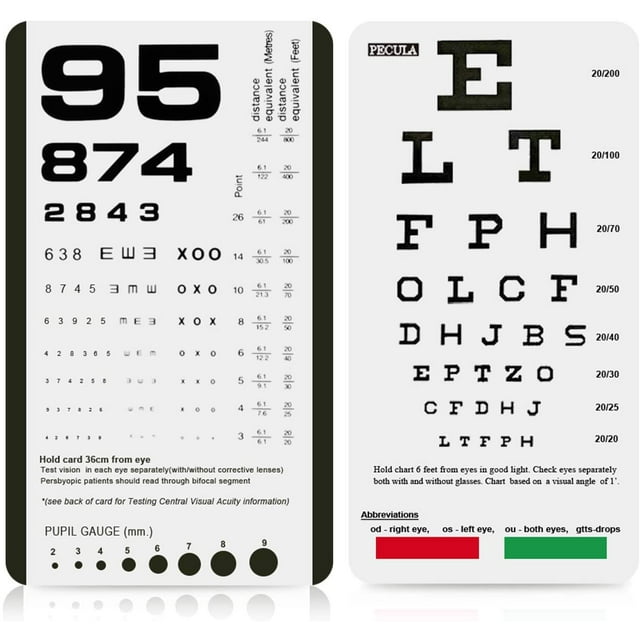Eye Chart PECULA Pocket Chart Snellen Rosenbaum 36 cm