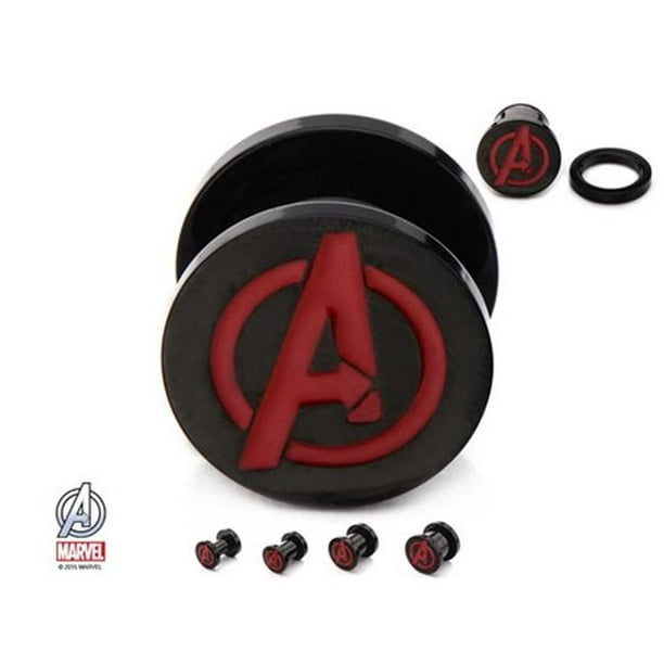 Marvel AVGRPS07R-12PR Visser PVD Plaqué Bouchons en Acier Inoxydable avec Émail Vengeurs Logo & 44; Noir et Rouge - 0.5 Po.