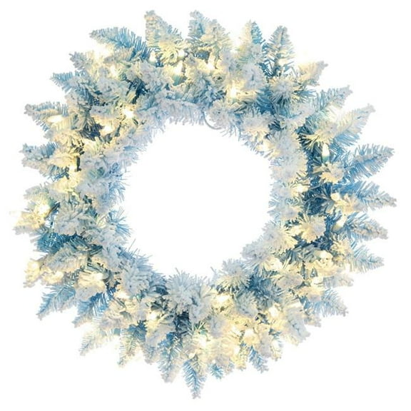 Vickerman K255825LED 24 in. Flocked Baby Blue Wreath Dura Lit 50 Warm White Wreath