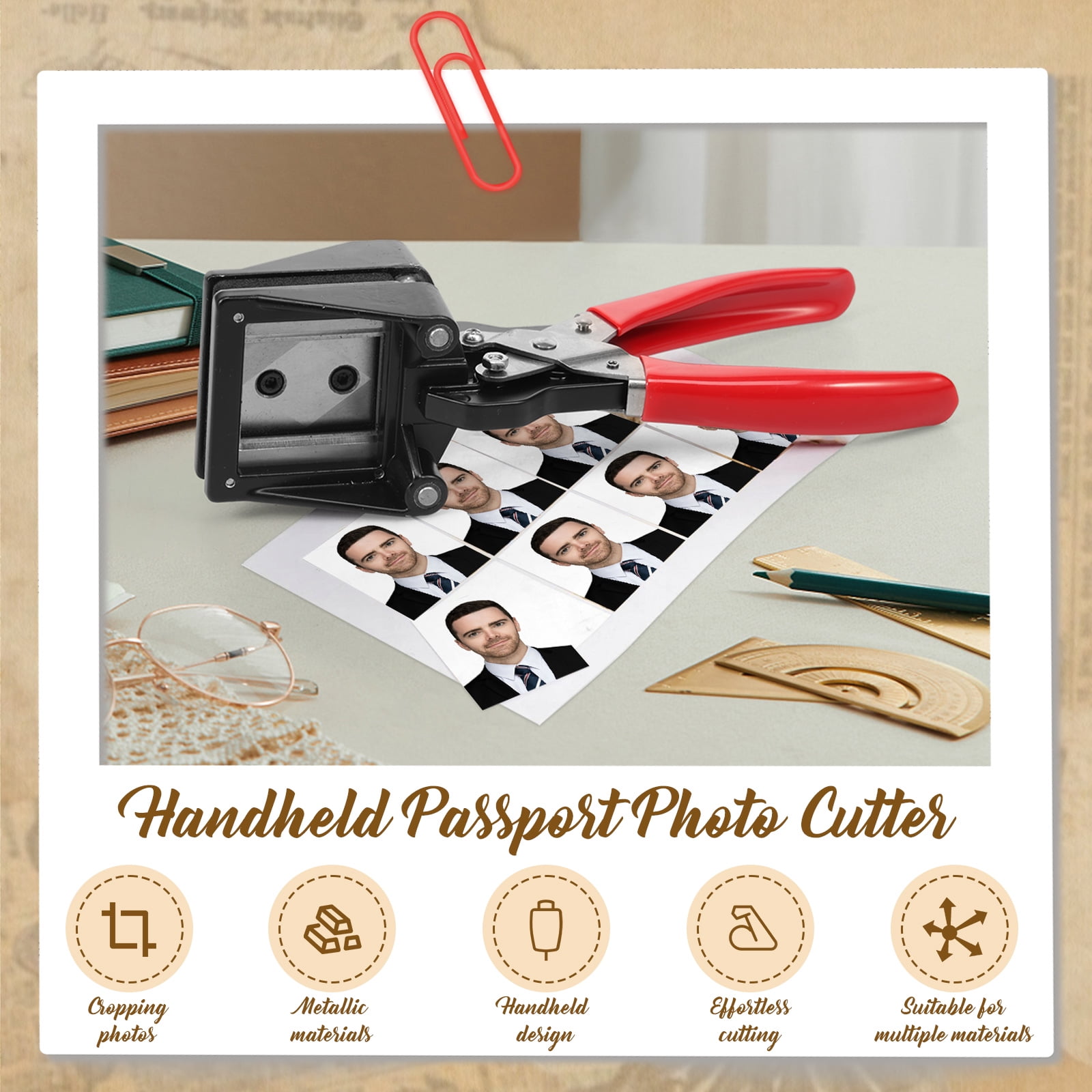 Grusce 2x2 inch Handheld Passport Photo Cutter for Business Card Plastic and Metal, Picture Punch Cutter for Photography Studio Home and Office Use